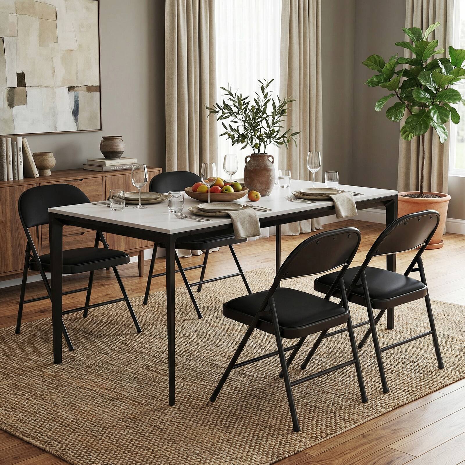 Alt View 1. Costway - Costway 4 PCS Folding Chairs with Metal Frame PVC Leather Stackable Chairs for Indoor - Black.