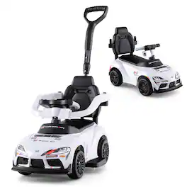 Costway - Toyota Licensed Ride on Push Car with Parent-Control Handle Music Safety Guardrail - White