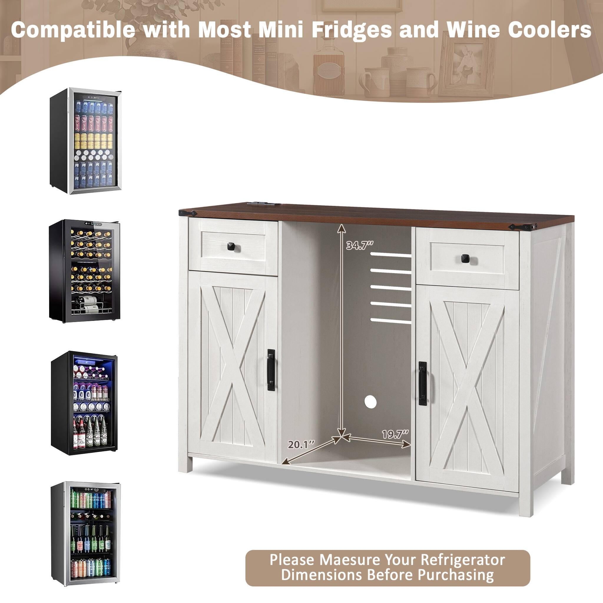 Compatible with Most Mini Fridges and Wine Coolers  
34.7" x 20.1" x 19.7"  
Please Measure Your Refrigerator Dimensions Before Purchasing
