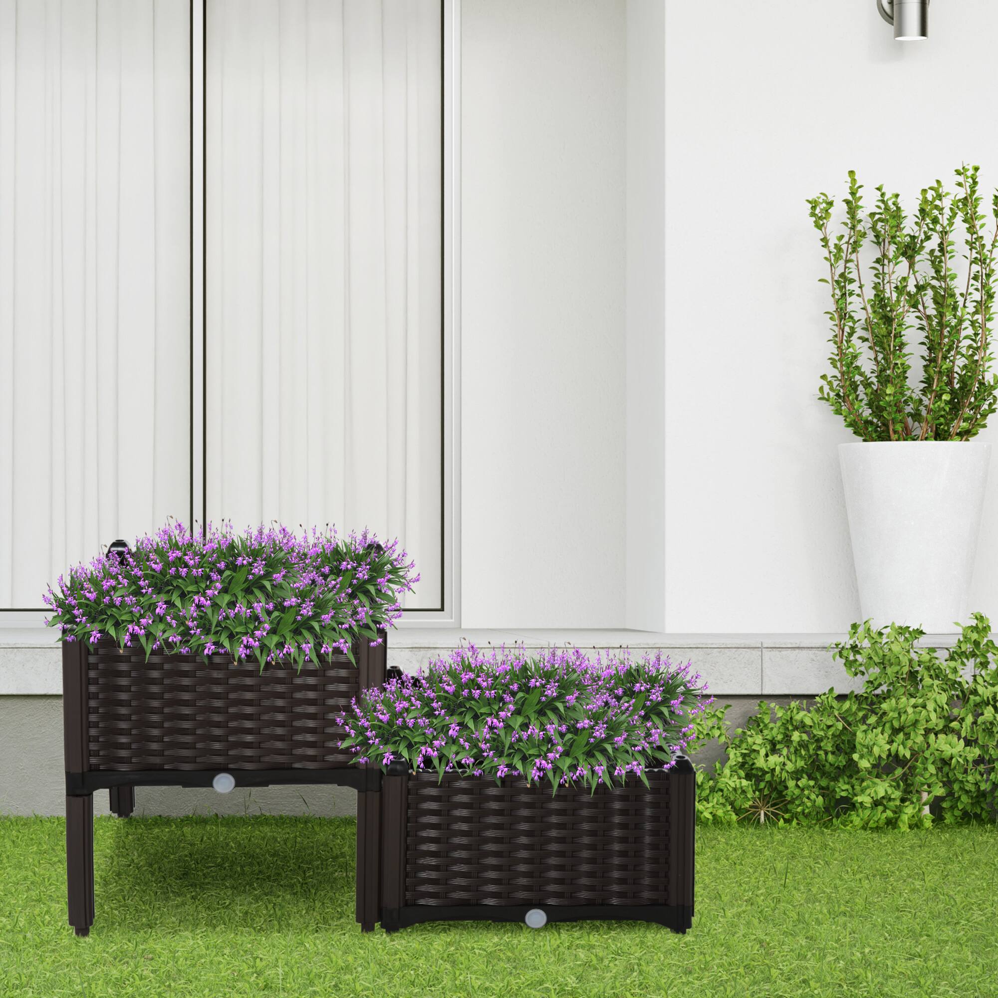 Alt View 1. Outsunny - Raised Garden Bed with Legs, Self-Watering Planter Box Raised Bed to Grow Flowers - Brown.
