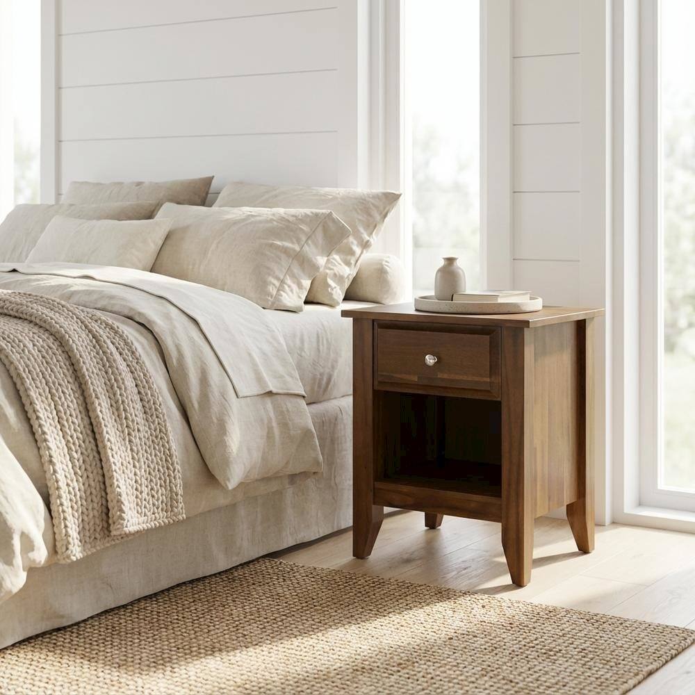 Alt View 2. FurniFact - Small Nightstand with Wood Drawer in Antique Walnut Finish for Bedroom Storage - Antique Walnut.