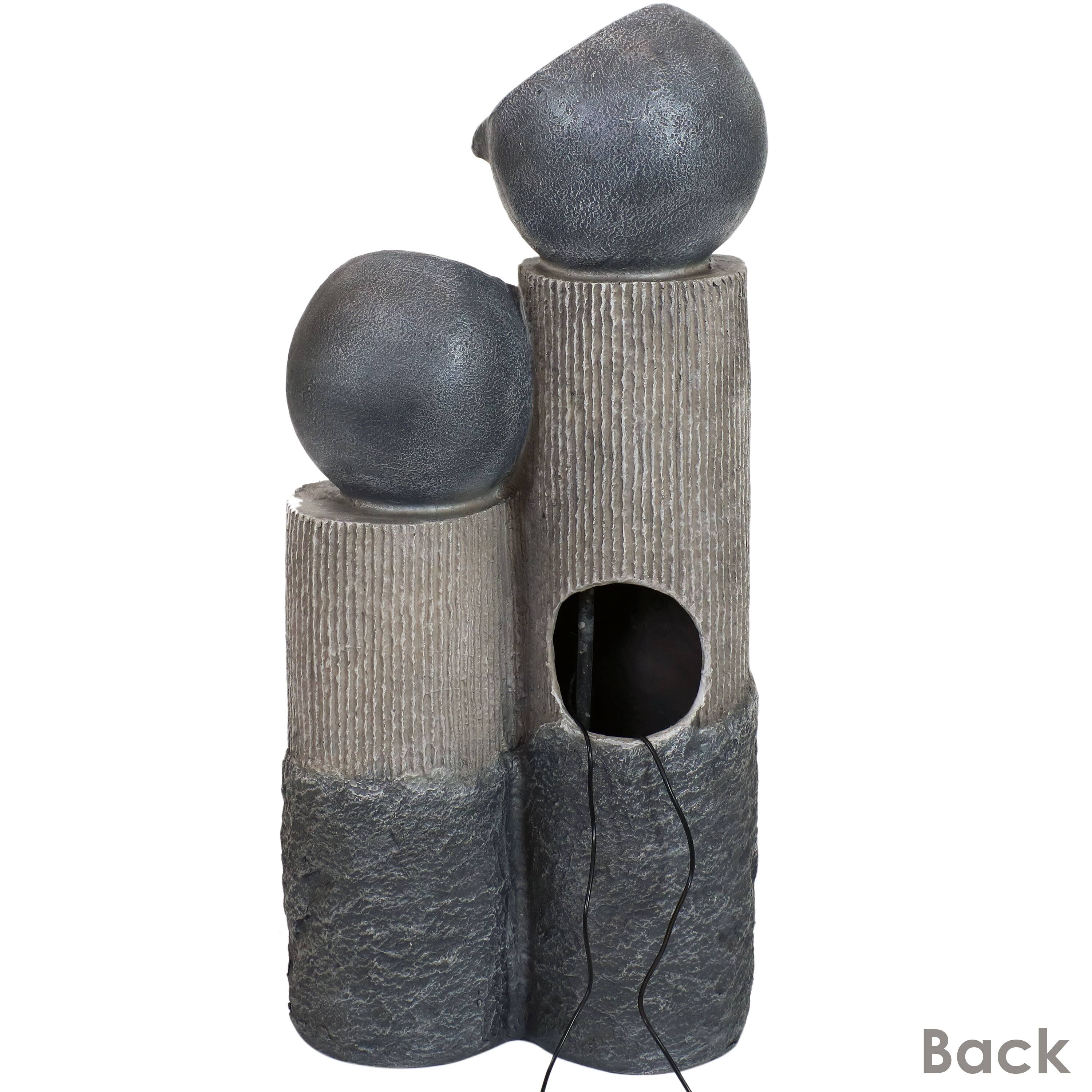 Alt View 7. Sunnydaze - Cascading Tiered Cups Solar Water Fountain with Battery - 31 in - Grey.