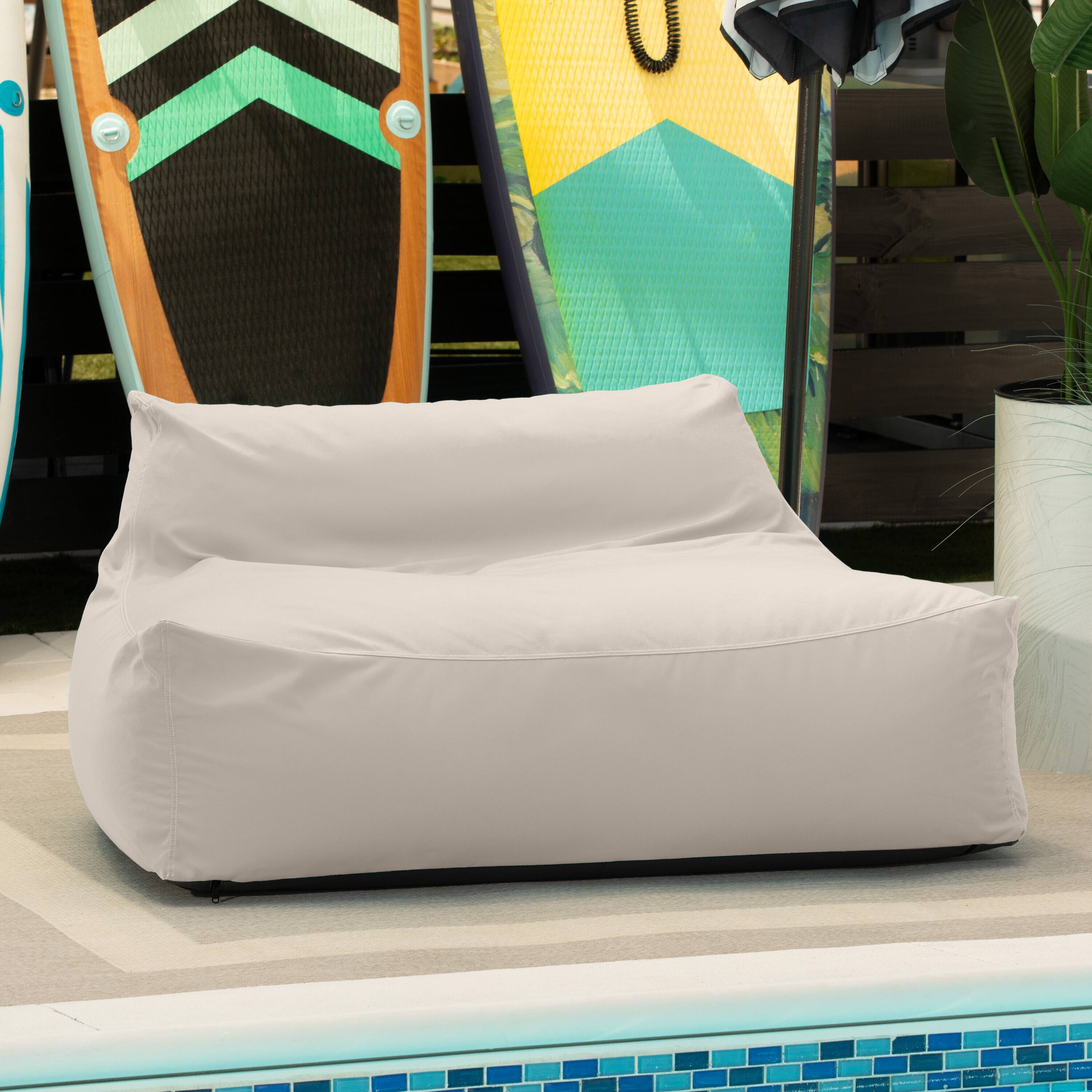 Angle. Jaxx - Jaxx Lavista Outdoor Bean Bag Loveseat / Modern Patio Sofa, Pearl - Pearl.