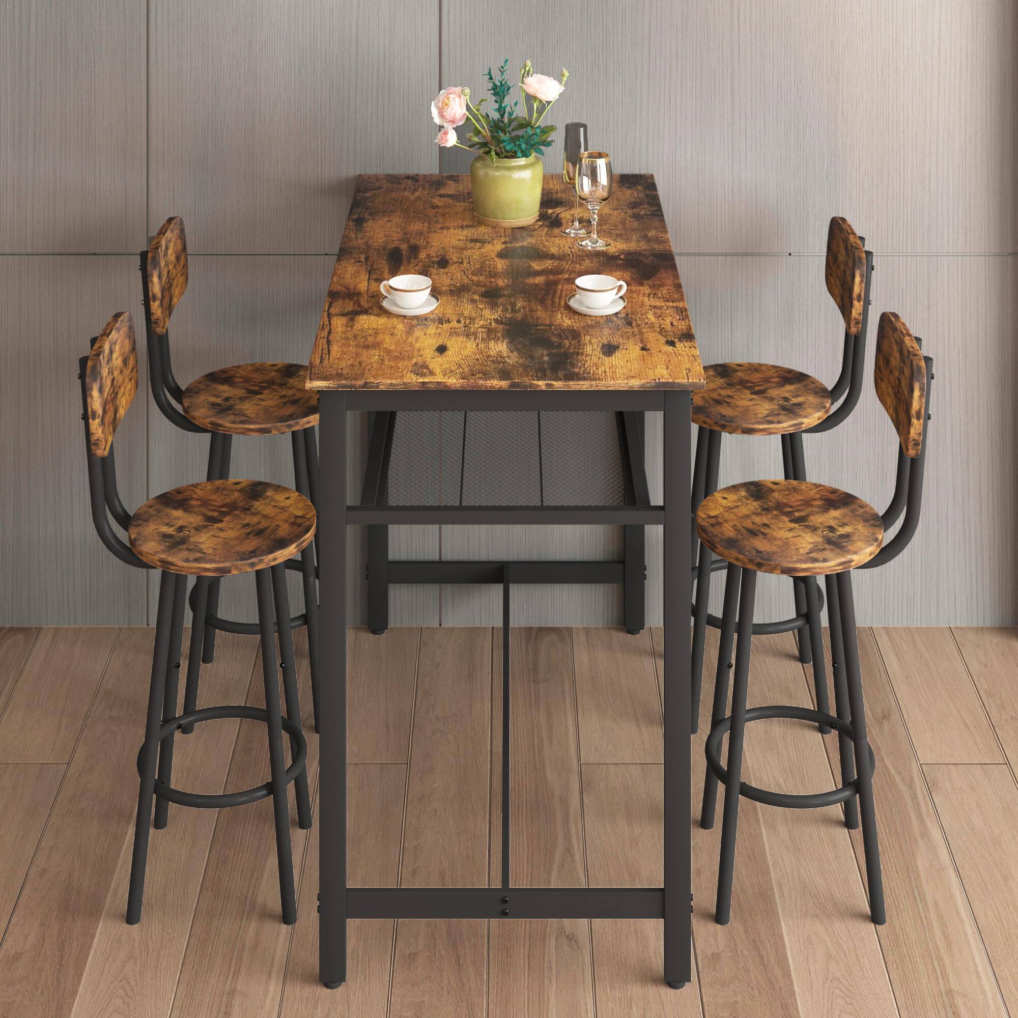 Alt View 5. Ecooso - 5-Piece Kitchen Counter Height Table Set, Bar Table with 4 Chairs - Brown.
