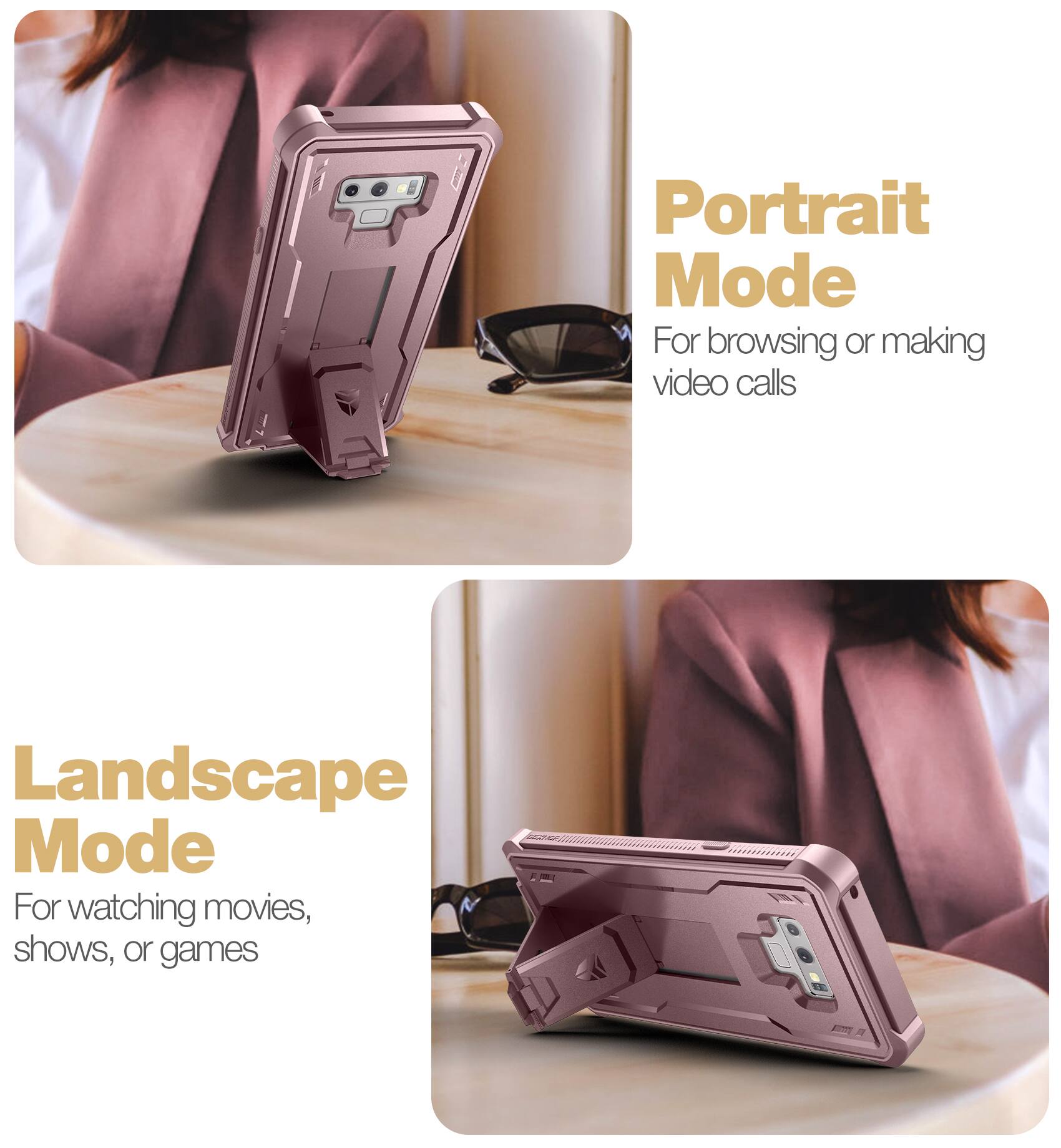 Portrait Mode  
For browsing or making video calls  

Landscape Mode  
For watching movies, shows, or games