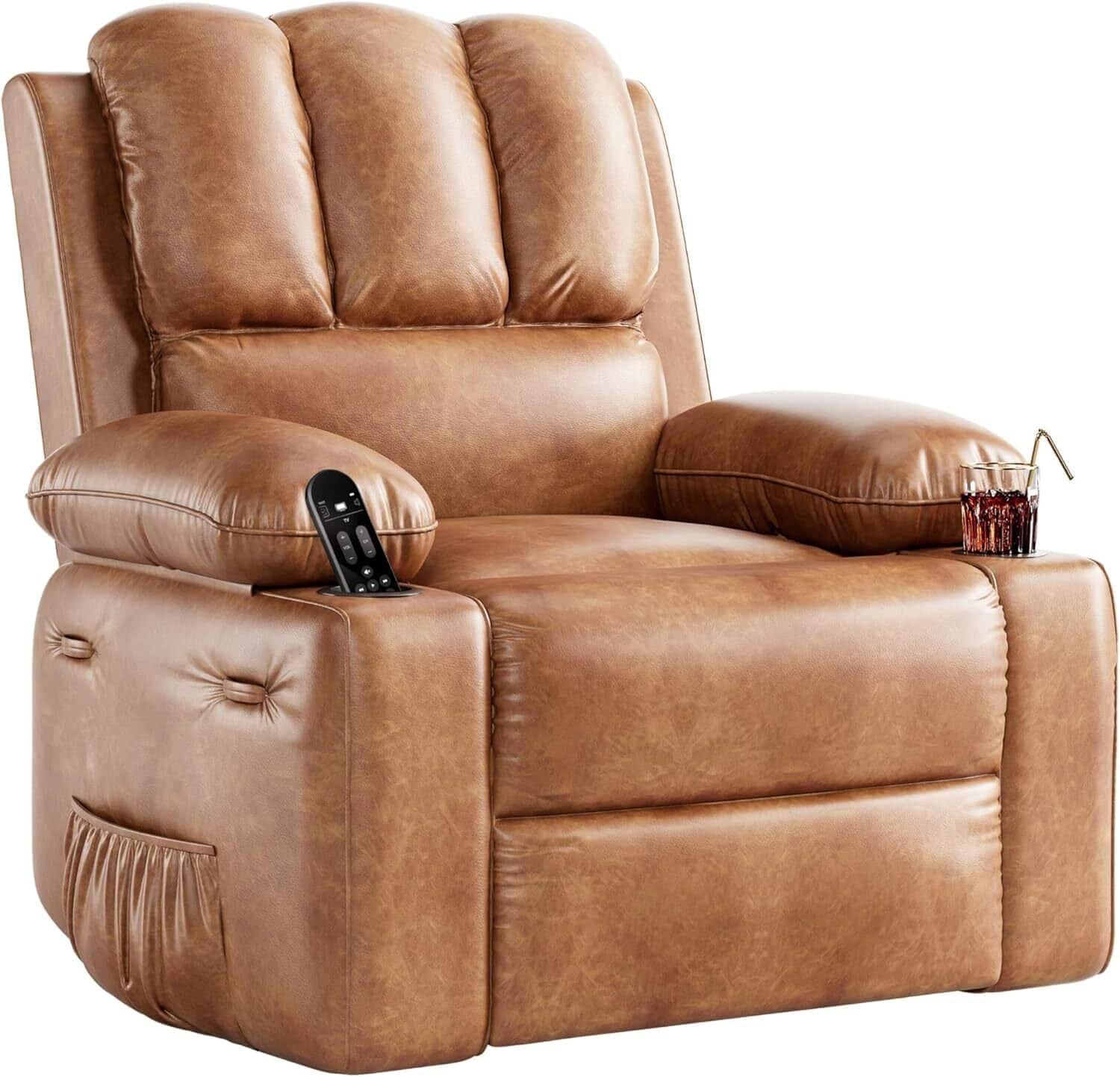 Babevy - Recliner Chair, 360° Swivel Rocker Recliners with Heat & Massage, Soft Lazy Boy Recliner Chair - Brown