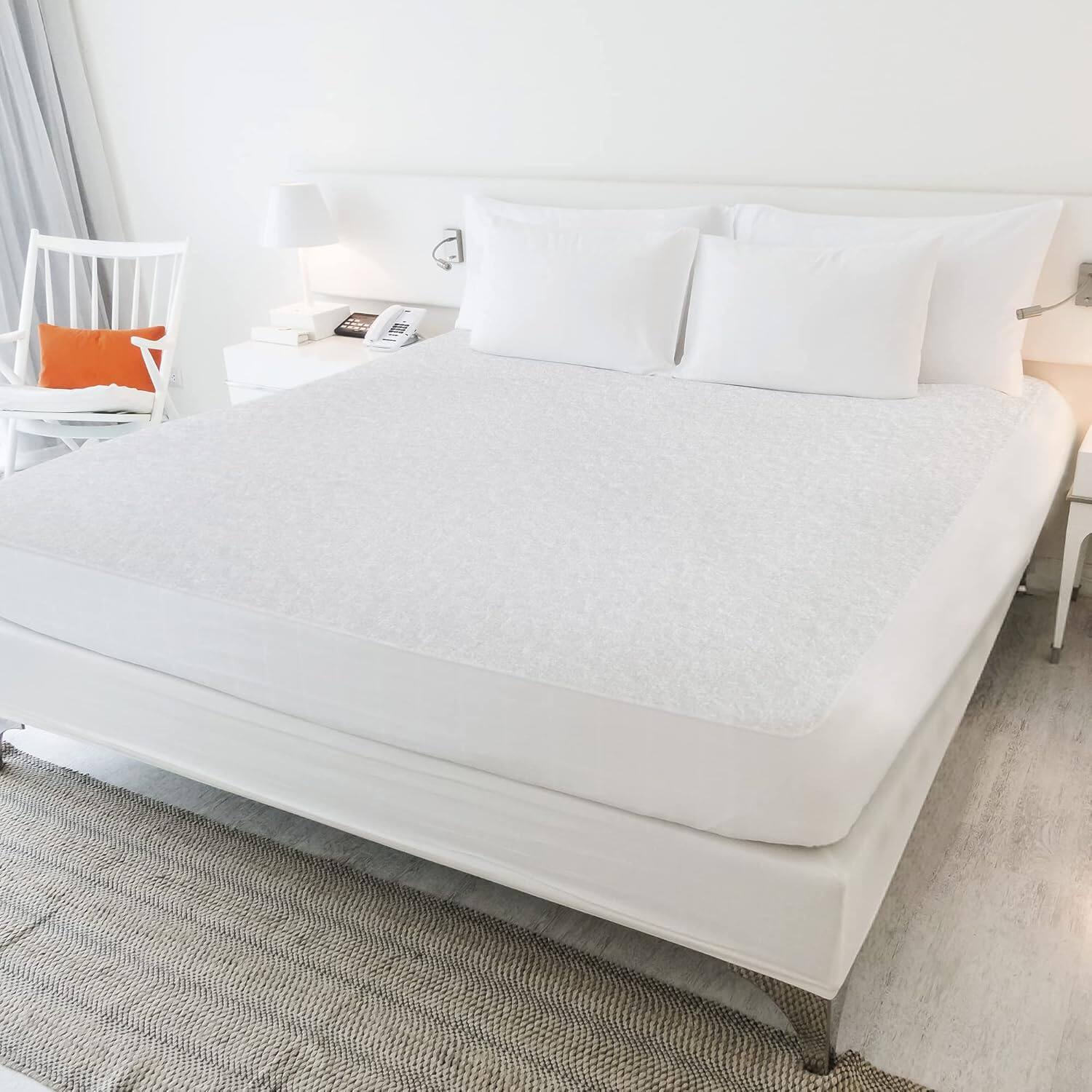 Front. FeelAtHome - Fitted 100% Waterproof Mattress Cover (Twin Size) - Breathable Soft & Noiseless Cotton Terry Fabric Matress Fitted Cover - White.