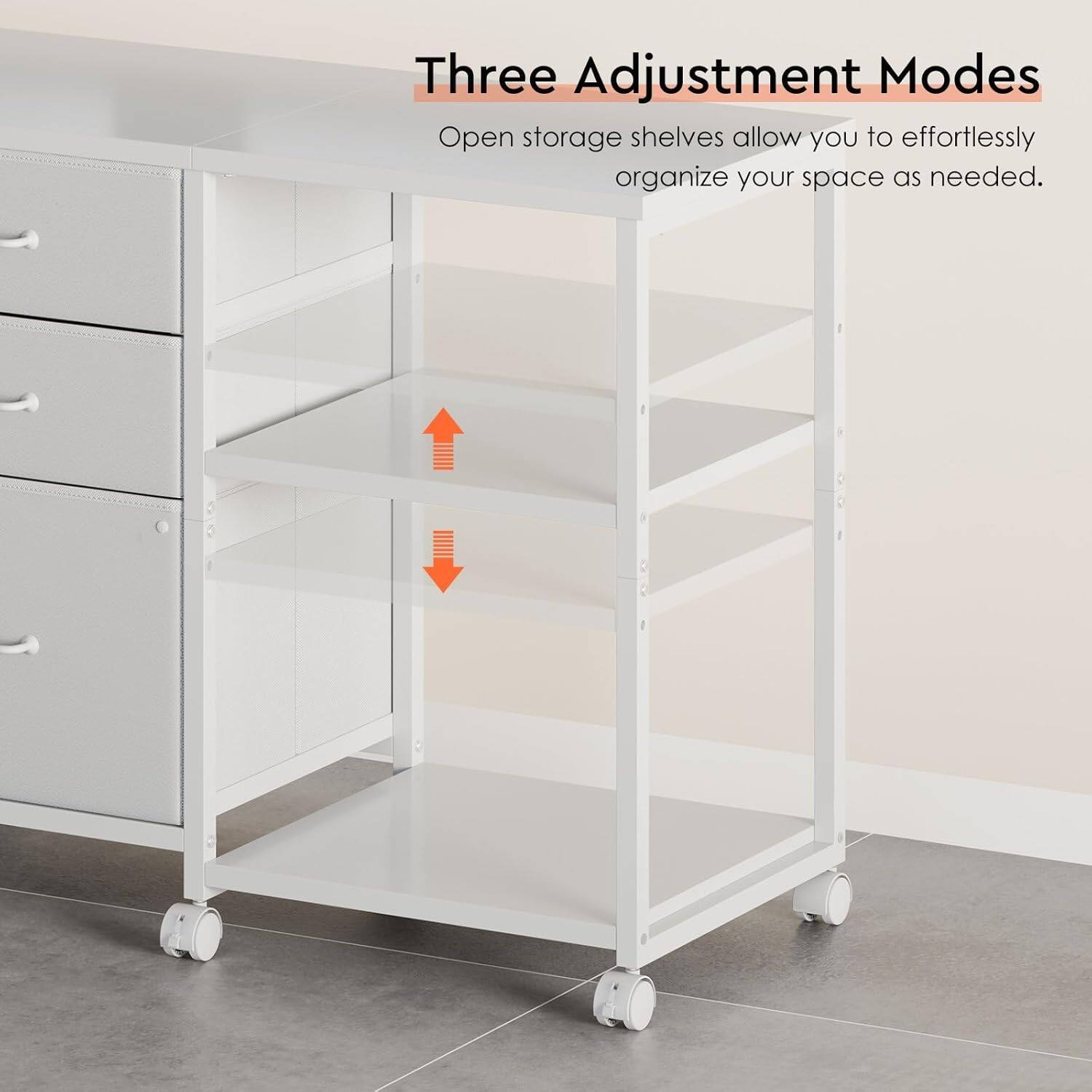 Three Adjustment Modes  
Open storage shelves allow you to effortlessly organize your space as needed.