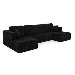 Boyel Living - U Shape Modular Sectional Sofa Compressed Corduroy Couch Minimalist Sleeper Sofa for Living Room and Bedroom Black - Black