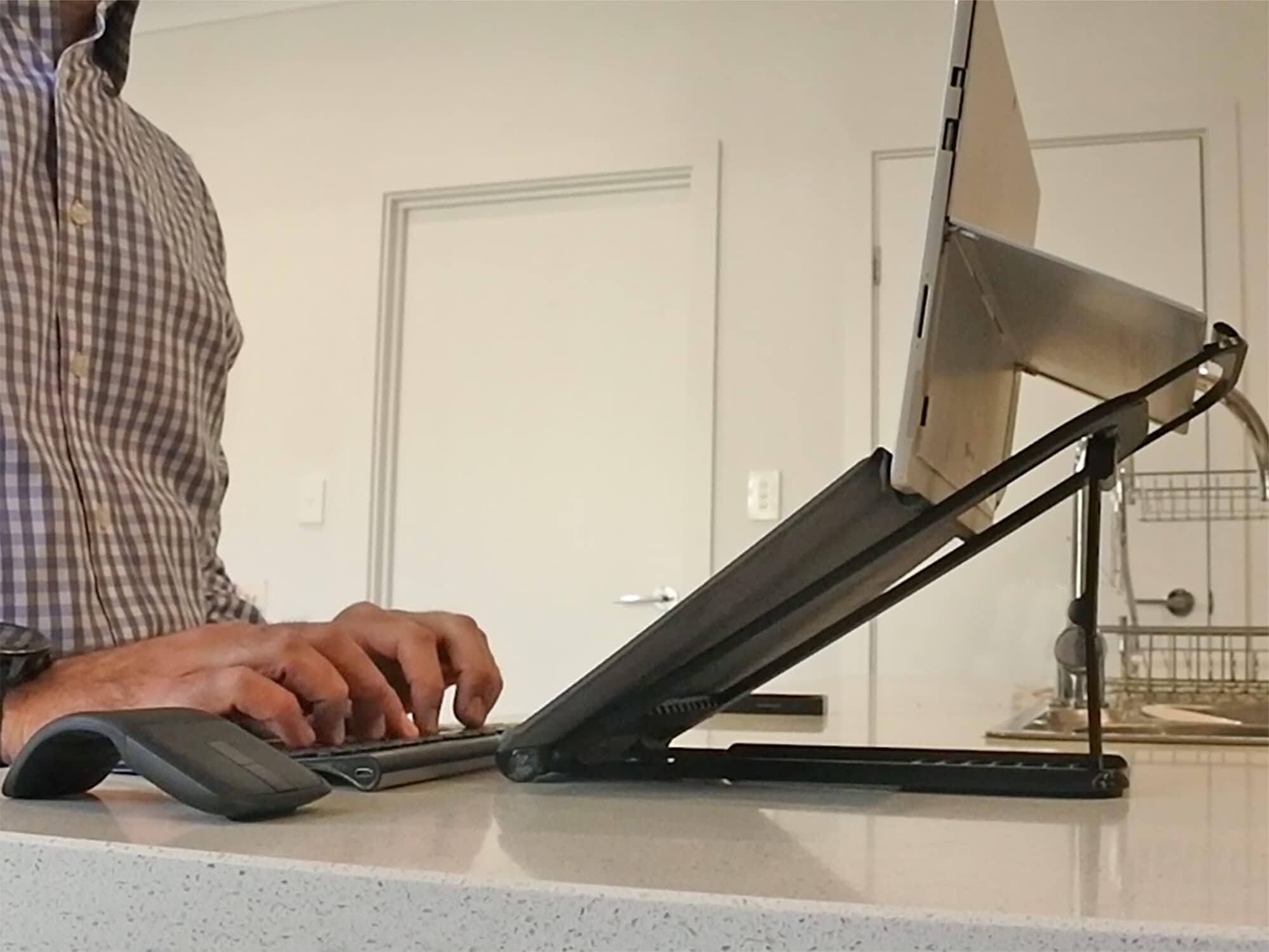 Alt View 3. HongFei - Surface PRO Stand: Lift Your Surface with Keyboard Attached - Reduce Neck Pain, Improve Camera Angle, Portable - Black.