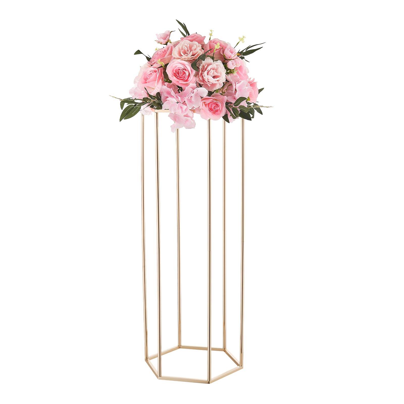 Alt View 5. VEVOR - Wedding Flower Stand, 10PCS 31.5-inch Column Flower Stand, Floral Stands with Acrylic Laminate, Hexagonal Cubic Floral - French Gold.