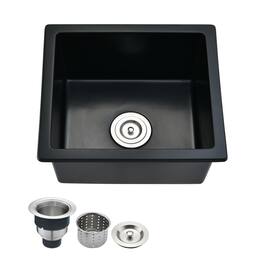 Siljoy - Quartz 18" L X 16" W Undermount Bar Sink With Basket Strainer - Matte Black