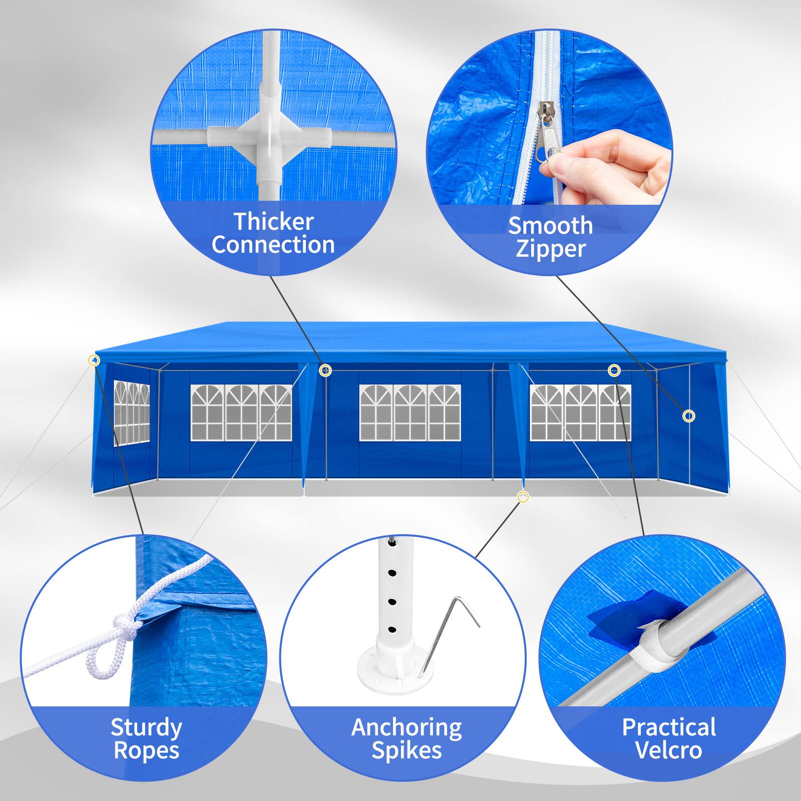 Thicker Connection  
Smooth Zipper  
Sturdy Ropes  
Anchoring Spikes  
Practical Velcro