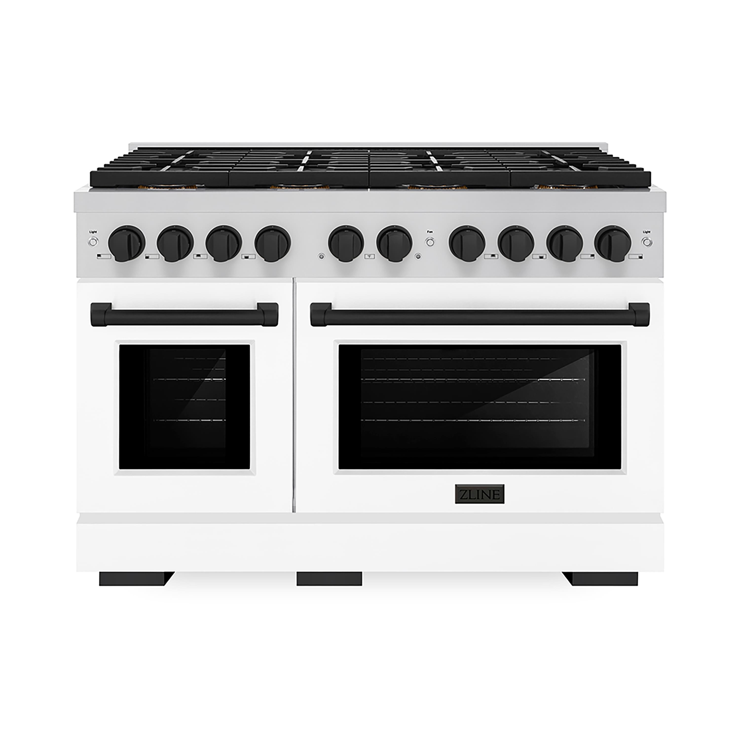 Front. ZLINE - ZLINE Autograph 48 in. Paramount Gas Range with 8 DuoPro Burners & White Doors w/ Black Accents (PSGRZ-WM-48-MB) - Stainless Steel with White Matte Door.