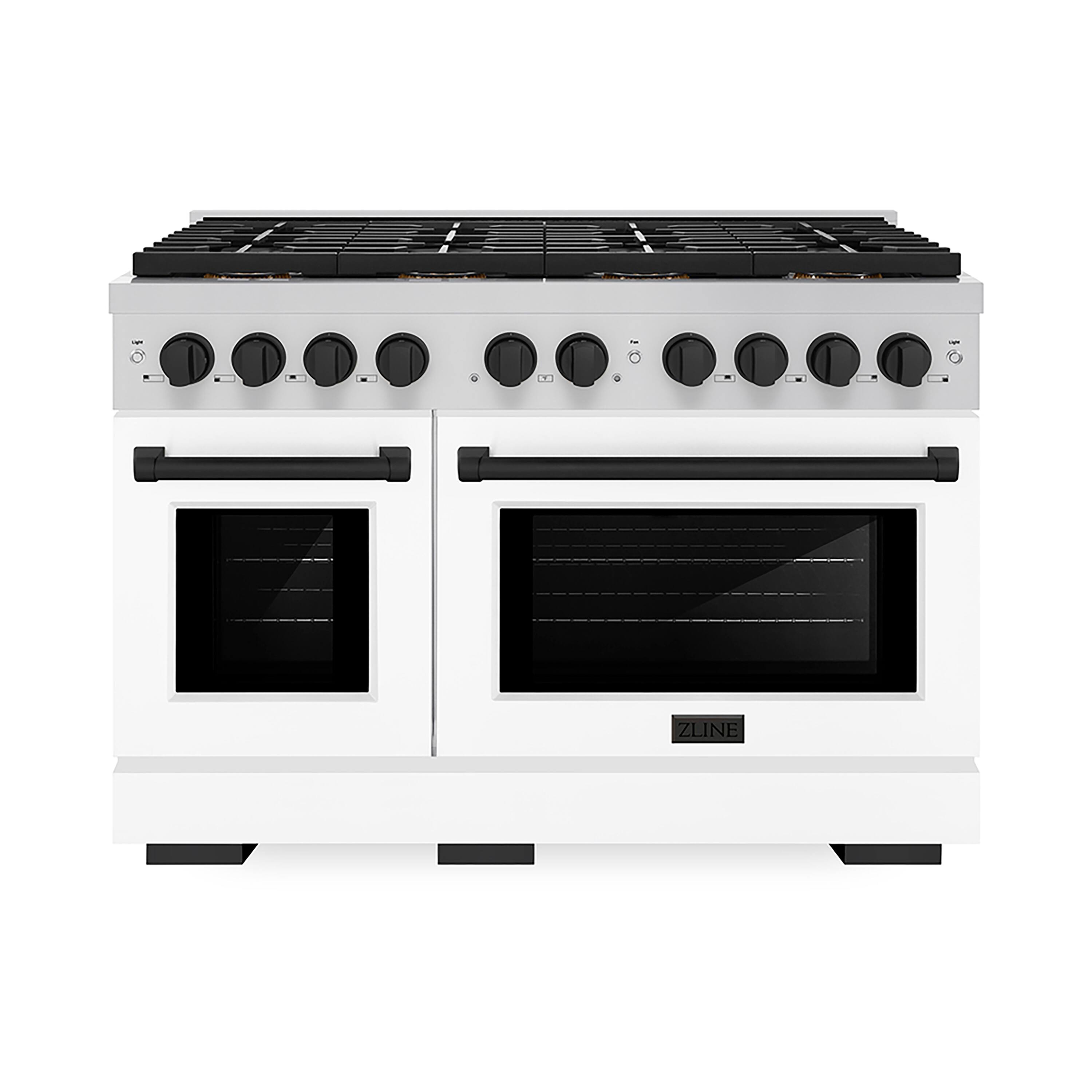 Front. ZLINE - ZLINE Autograph 48 in. Paramount Gas Range with 8 DuoPro Burners & White Doors w/ Black Accents (PSGRZ-WM-48-MB) - Stainless Steel with White Matte Door.