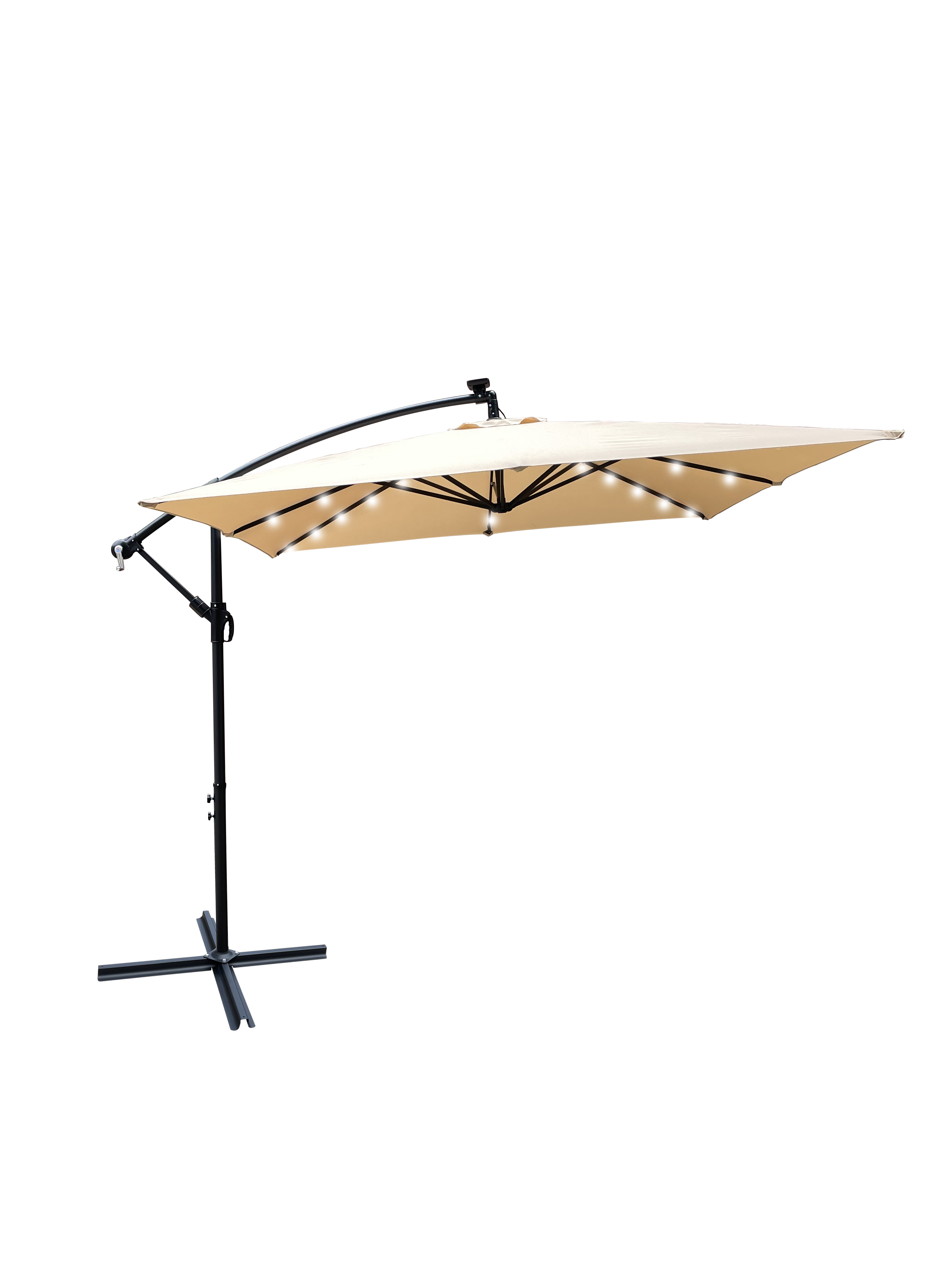 Left. Loheer - Loheer 8ft Square Solar Lighted Patio Umbrella with 32 LED Lights Crank Lift and Cross Base for Backyard Pool Shade.