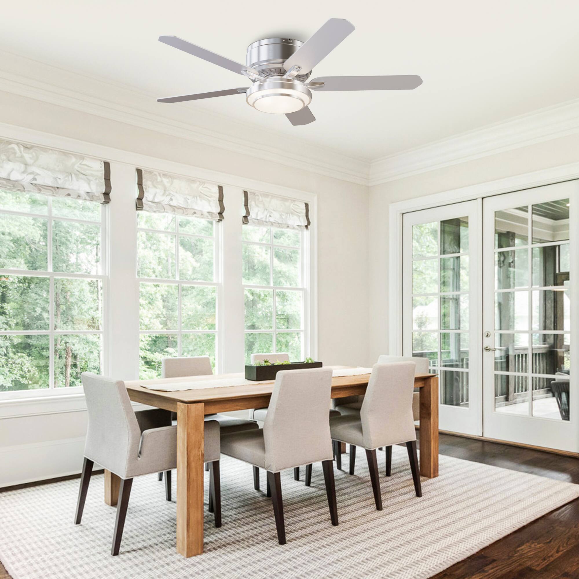 Back. Vaczon - 52" Modern Brushed Nickel Flush Mount LED Ceiling Fan with Remote and APP Control - Nickel.