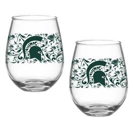 Indigo Falls - Michigan State Spartans Two-Pack 15oz. Floral Stemless Glass Set - Multicolor