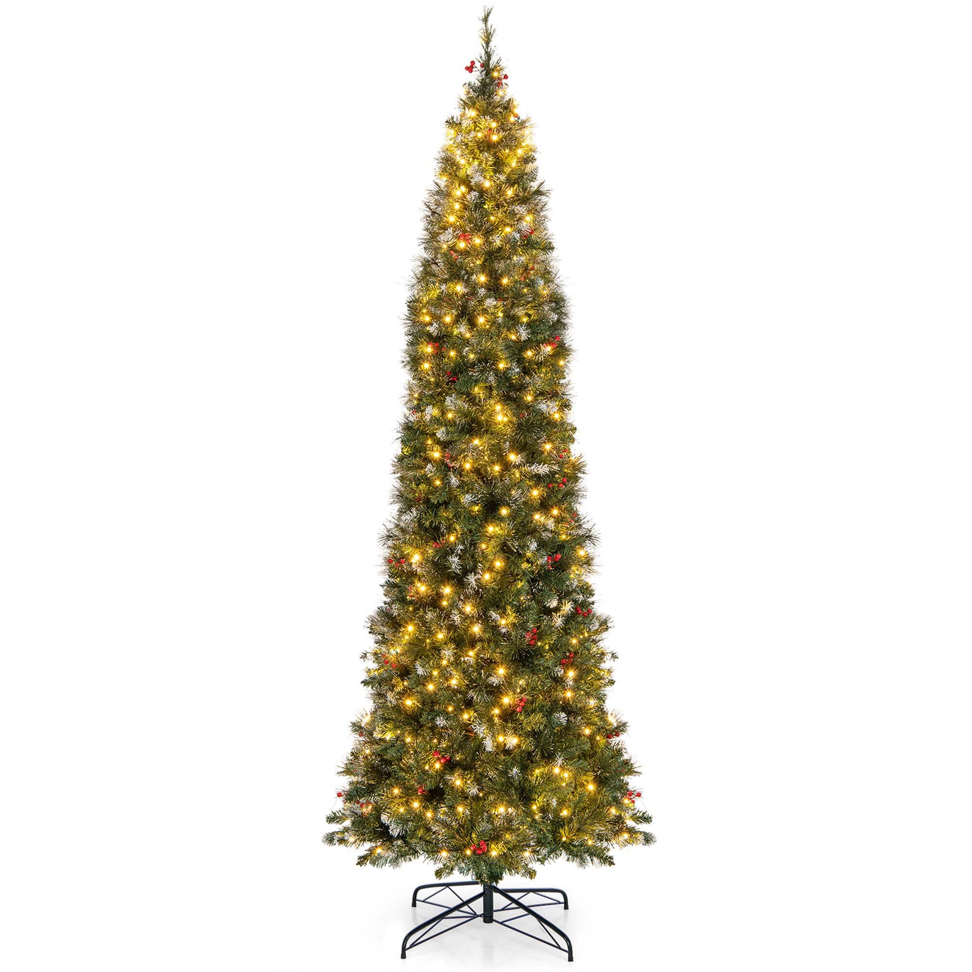 Alt View 18. Costway - 9 FT Pre-Lit Christmas Tree Slim Pencil Hinged with 500 Lights & 1298 Branch Tips - Green/White.