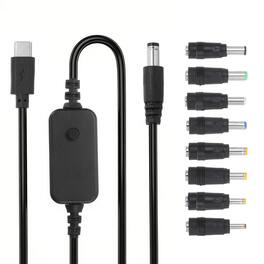 Unique Bargains - USB-C to DC PD Adapter w/ 8 Tips, 5V-20V PD Trigger Cable for Router, Laptop, Speaker - Black