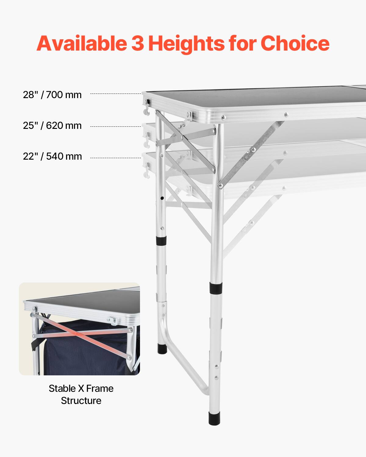 Available 3 Heights for Choice
28" /700 mm
25" /620 mm
22" /540 mm
Stable X Frame Structure