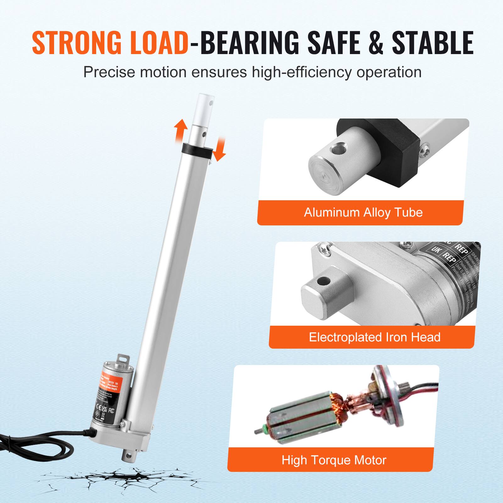 STRONG LOAD-BEARING SAFE & STABLE  
Precise motion ensures high-efficiency operation  
Aluminum Alloy Tube  
Electroplated Iron Head  
High Torque Motor