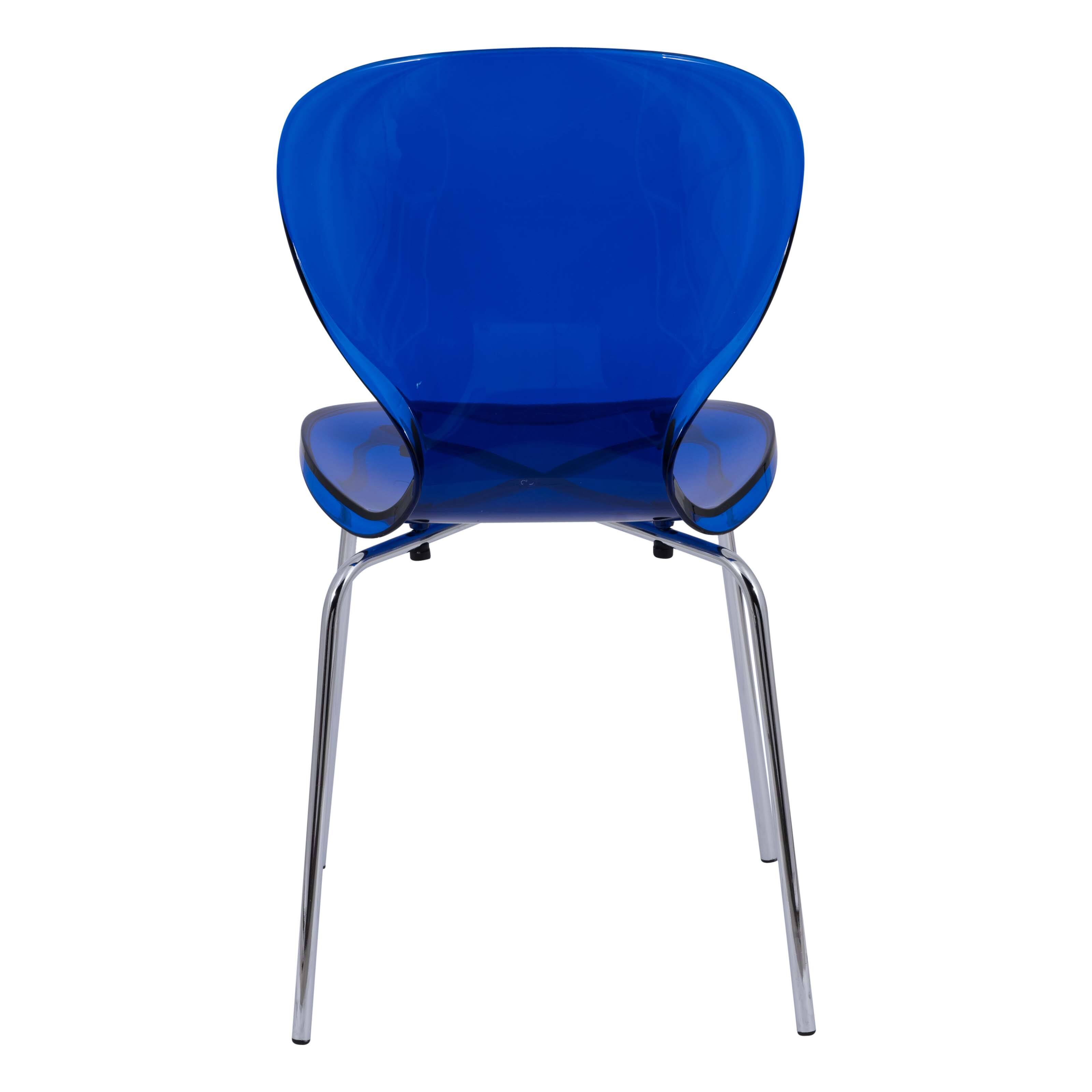 Alt View 4. LeisureMod - Oyster Clear Polycarbonate Accent Dining Chair, UV Resistant Stackable Desk Chair with Stainless Steel Legs - Transparent Blue.