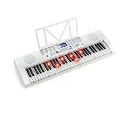 HONGGE - 61 Key Lighted Electronic Keyboard with Microphone and Stand - White