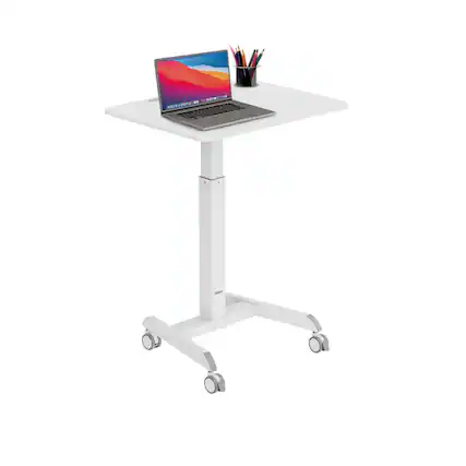 Front. Mount-It! - Standing Laptop Mobile Desk with Wheels, Adjustable Height Workstation for Office, Home, and Classroom - White.