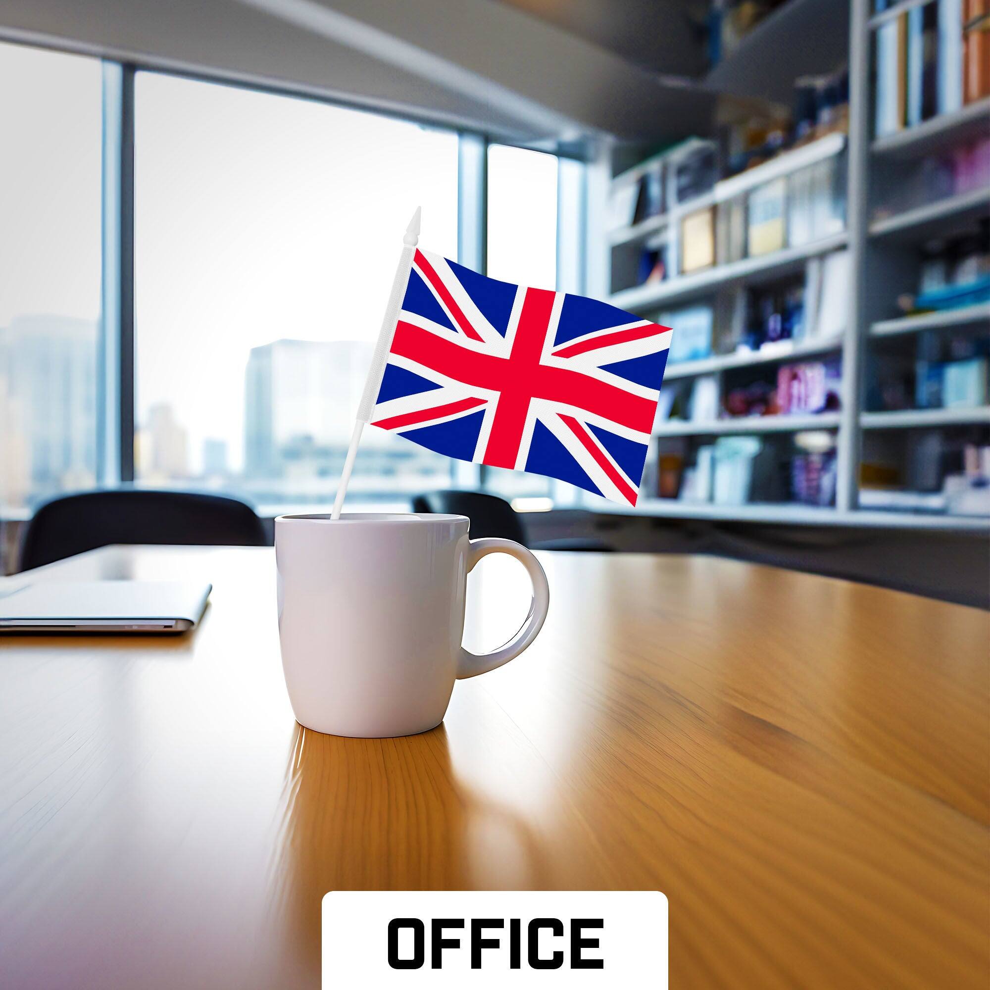 Left. G128 - 12-Pack UK Handheld Stick Flags - 4x6 in Polyester. - Assorted Colors.