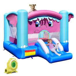 Gymax - Inflatable Bounce House 3-in-1 Elephant Theme Inflatable Castle w/ 735W Blower