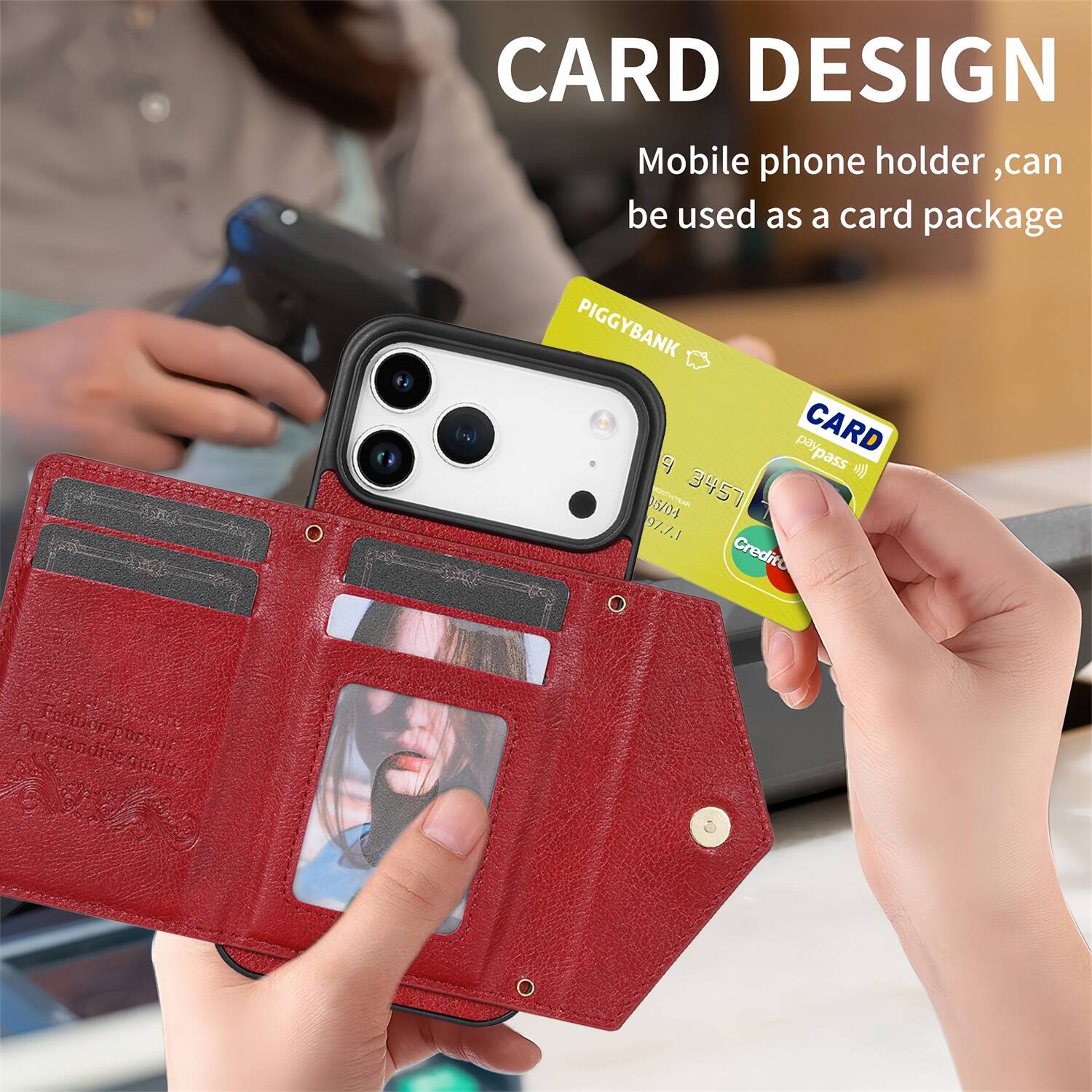 CARD DESIGN  
Mobile phone holder, can be used as a card package  

PIGGYBANK  
CARD  
paypass  
9 3457 07.7.  
Credito Fastbon  

Offering: PHESER