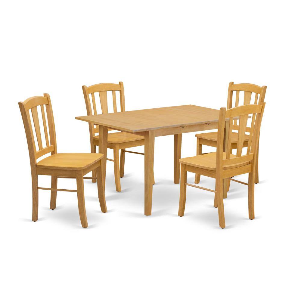 Back. East West Furniture - NFDL5-OAK-W - 5-Piece Kitchen Dining Room Set- 4 Dining Chair with Wooden Seat and Slatted Chair Back - Butterfly Leaf - Oak.