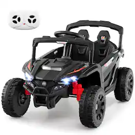 Costway - 12V Kids Ride On Car Battery Powered Electric Remote Control LED Lights Music - Black