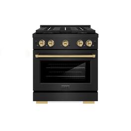ZLINE - Autograph Edition 30 in. 4.2 cu. ft. Paramount Freestanding Gas DuoPro Range in Black Steel and Champagne Bronze Accents - Black Stainless Steel