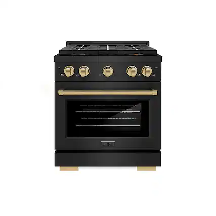 Front. ZLINE - Autograph Edition 30 in. 4.2 cu. ft. Paramount Freestanding Gas DuoPro Range in Black Steel and Champagne Bronze Accents - Black Stainless Steel.
