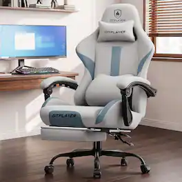 GTPlayer - Gaming Chair with Headrest, Lumbar Support, Linkage Armrests, Reclining Backrest - Gray