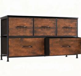 AOITUN - 5-Drawer Wide Fabric Dresser for Bedroom - Tall Chest Drawer for Small Spaces - Brown