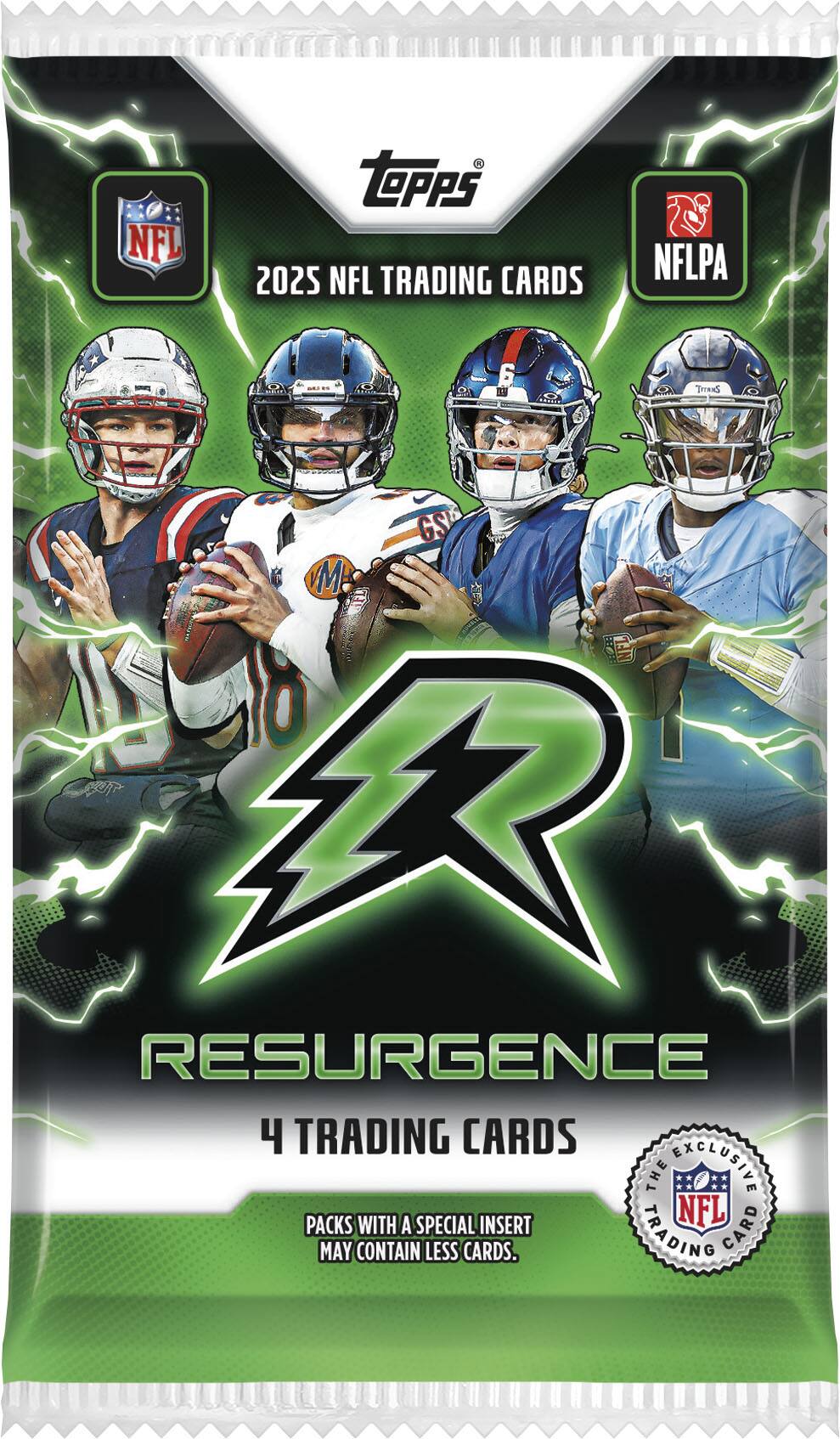 NFL TOPPS 2025 NFL TRADING CARDS NFLPA  
a THIANS 3 GS M.  
b A RESURGENCE 4 TRADING CARDS  
THE EXCLUSIVE PACKS WITH A SPECIAL INSERT  
NFL MAY CONTAIN LESS CARDS.