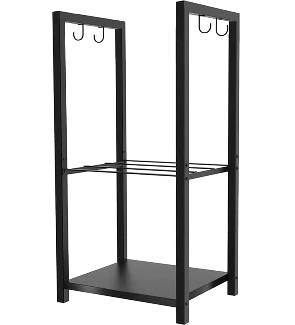 Left. JETRANSPORT - 2 Tiers Small Firewood Log Storage Rack Holder For Indoor Fireplace Or Outdoor Patio Black - Black - Classic.