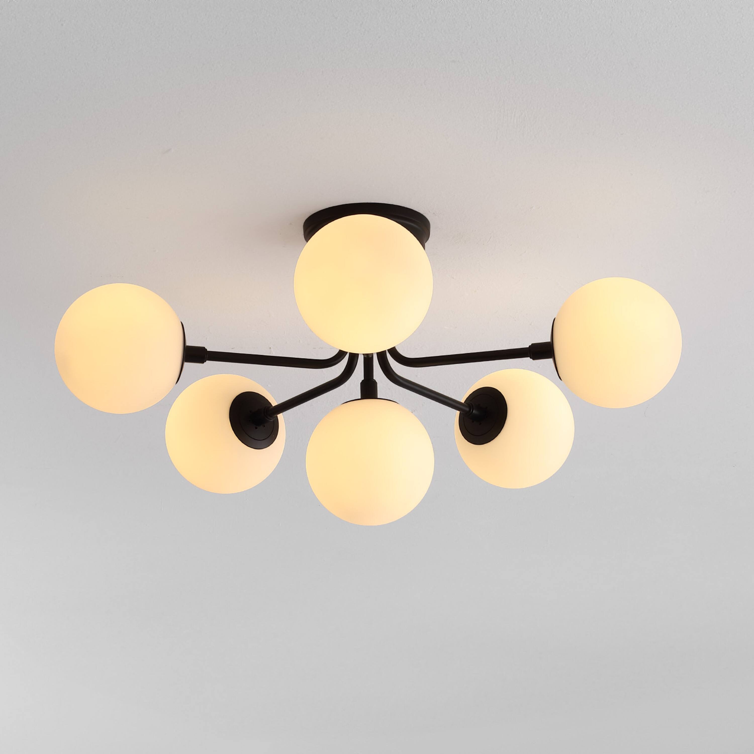 Alt View 1. Jonathan Y - Olivier Parisian 24" 6-Light Globe Modern Industrial Iron Bistro LED Semi Flush Mount, Black - Black/White.