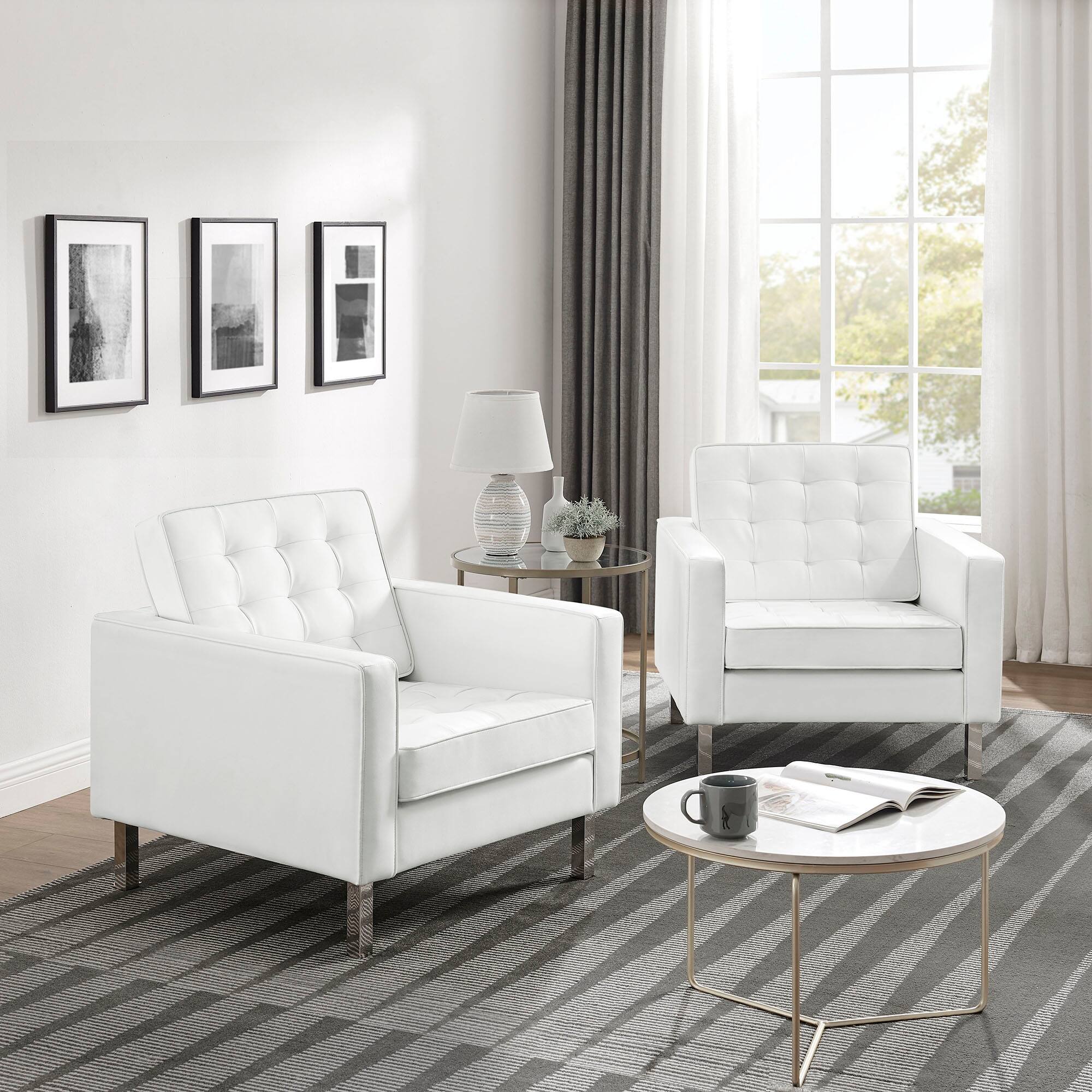 Alt View 3. Modway - Loft Tufted Vegan Leather Armchairs Set of 2 by Modway - White.
