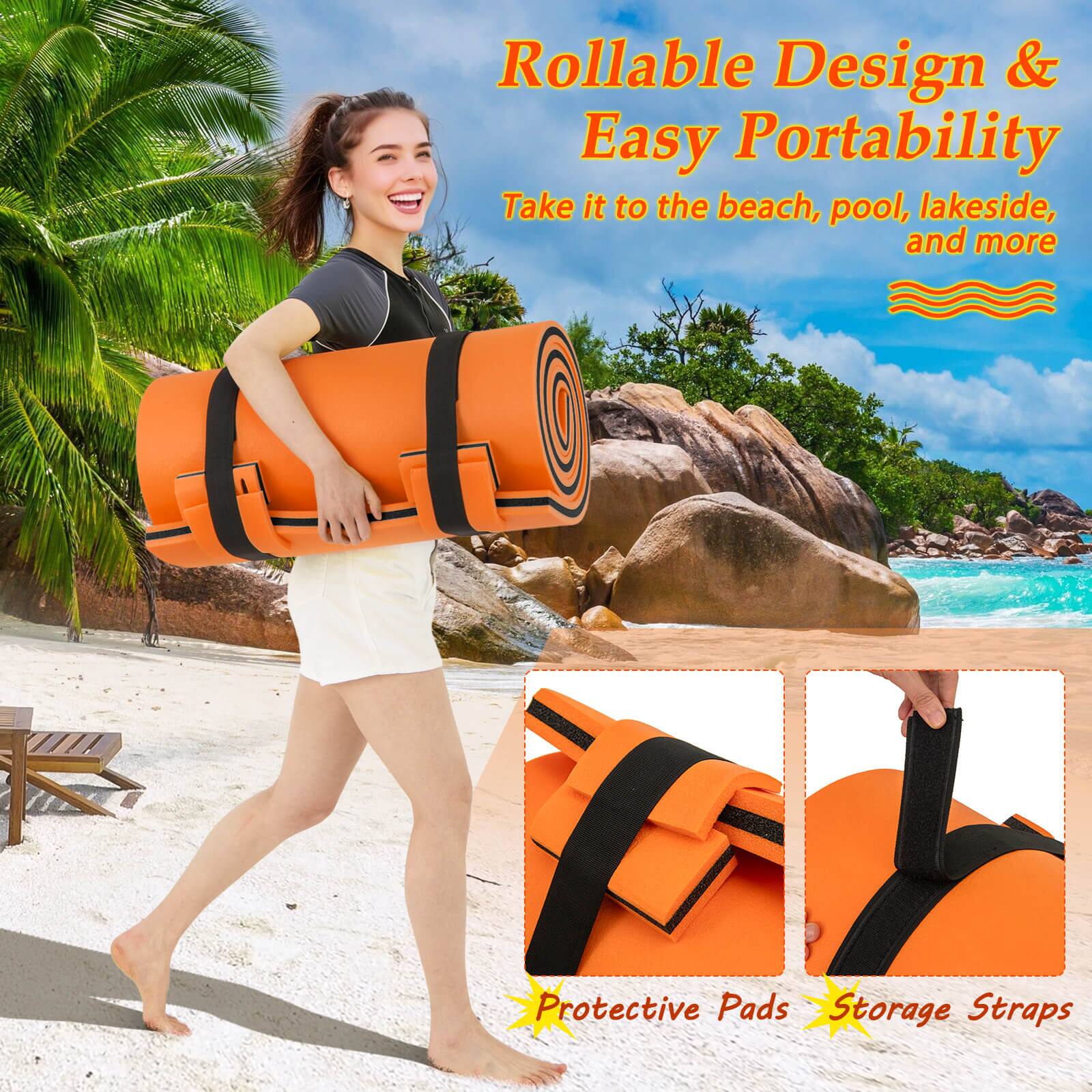 Rollable Design & Easy Portability  
Take it to the beach, pool, lakeside, and more  

Protective Pads  
Storage Straps