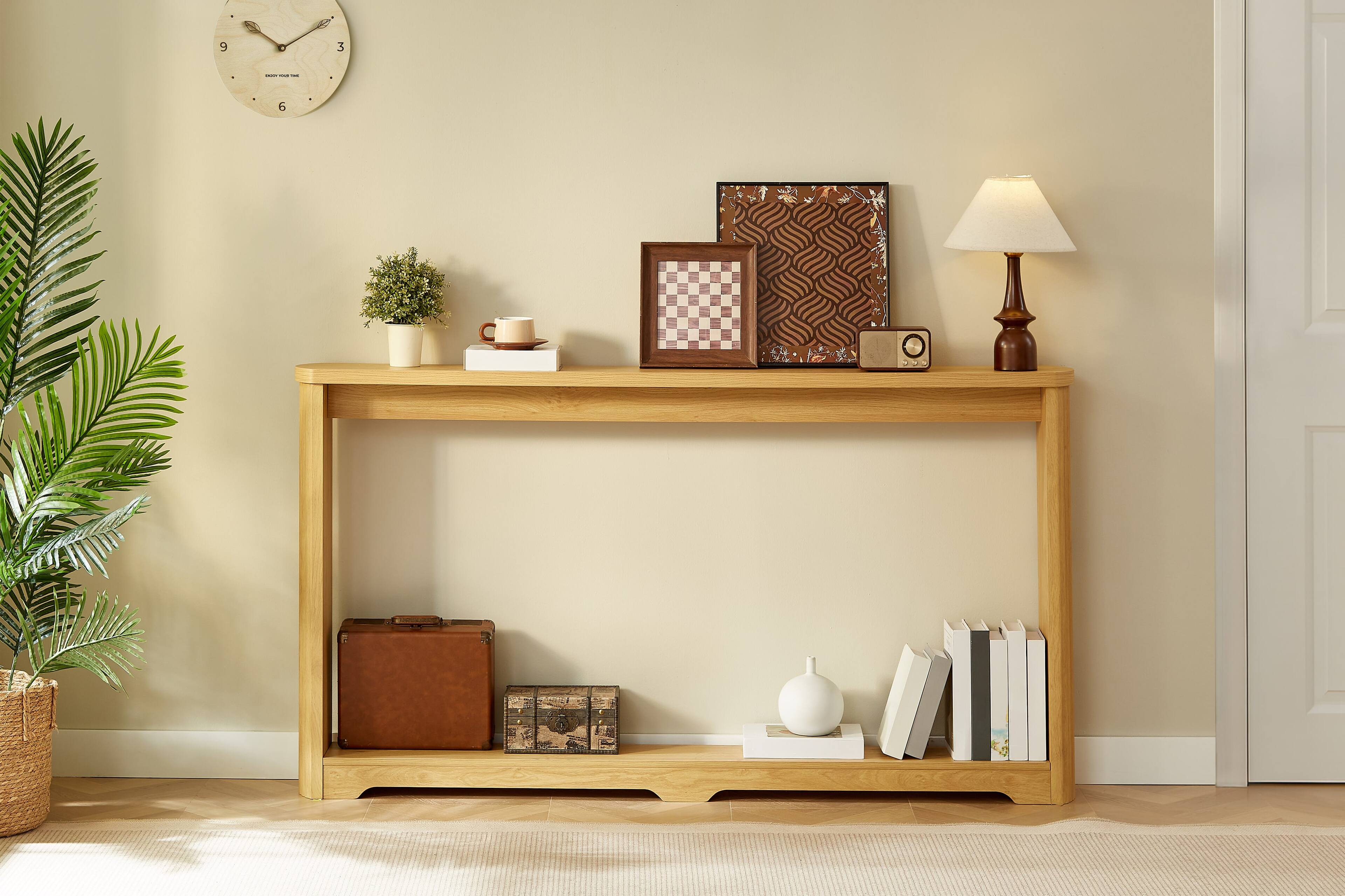 Angle. Kadyn - Kadyn Narrow Wooden Console Table, Corrugated Texture Storage, Sofa Back, Entranceway Essential, MDF, Natural - Brown.