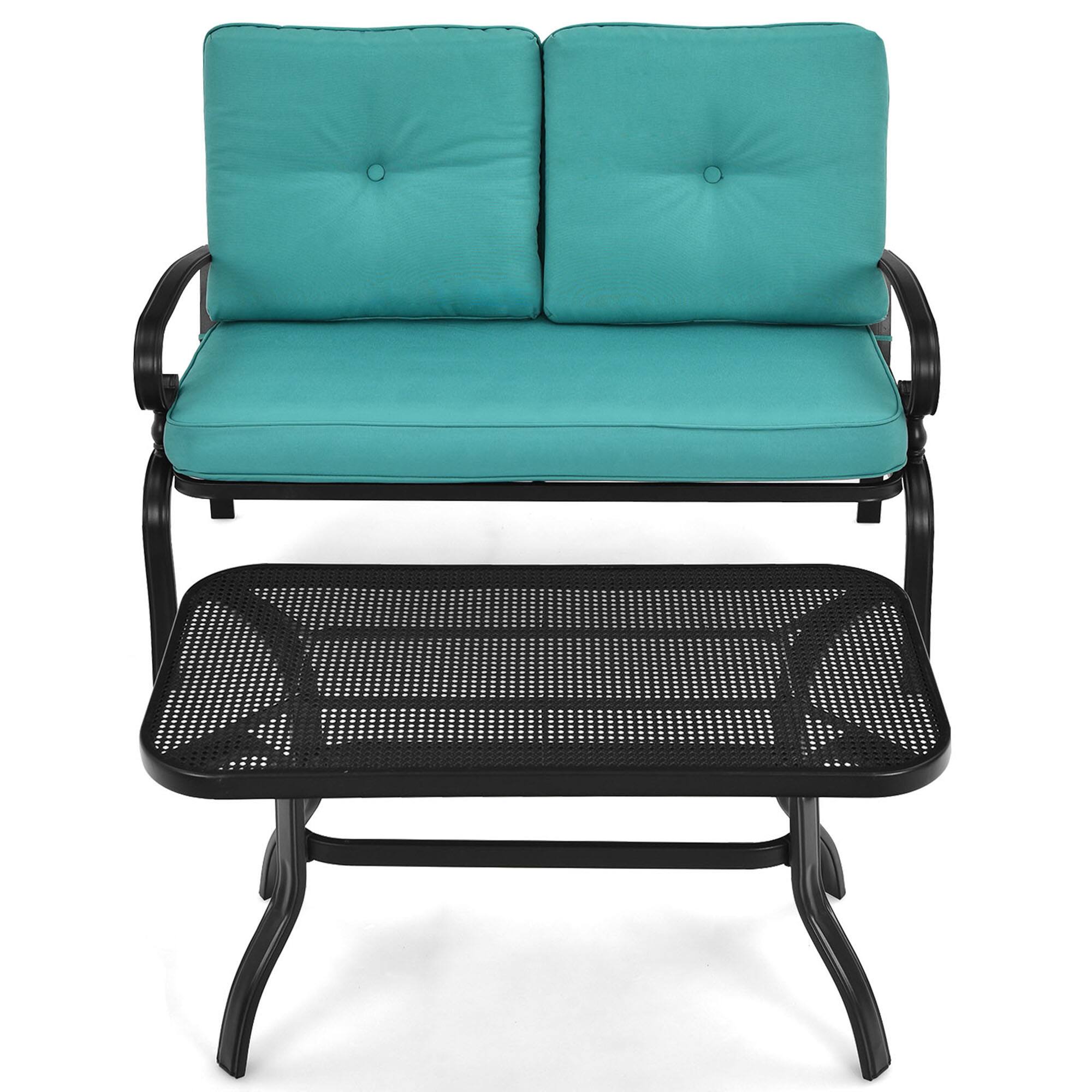 Alt View 7. Gymax - Gymax 2PCS Patio Loveseat & Table Set Conversation Sofa Set w/ Turquoise Cushions - Turquoise.