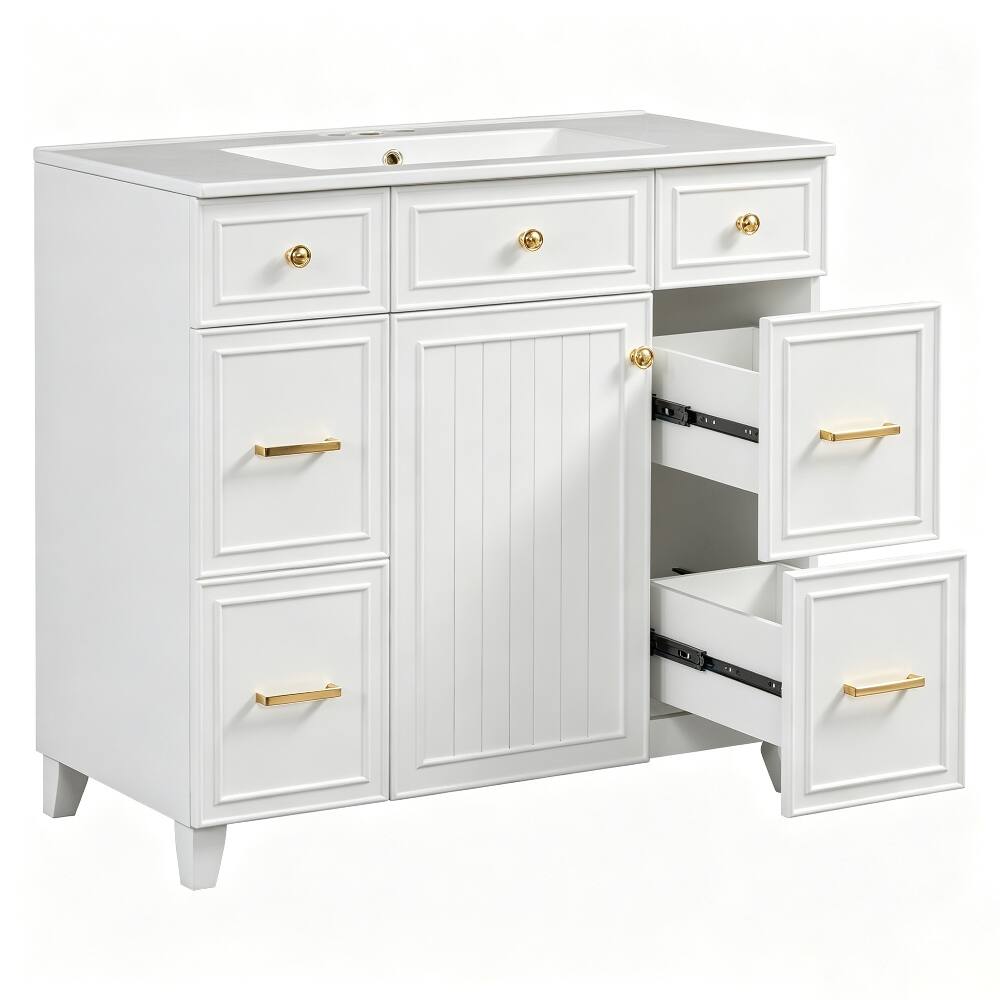 Alt View 8. Loheer - Loheer 36 inch white bathroom vanity with sink Solid Wood Freestanding - White.