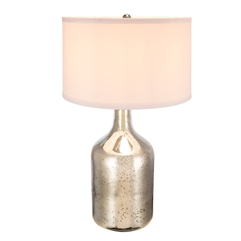 Angle. Luckbyte - 18x32.2 Inch Silver Round Table Lamp With White Fabric Shade Assembly Required.