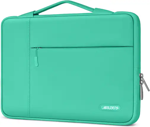 Front. mosiso - 13.3-inch Slim Laptop Sleeve with Handle, Shock-Resistant Bubble Foam, Two Exterior Pockets - Biscay Green.
