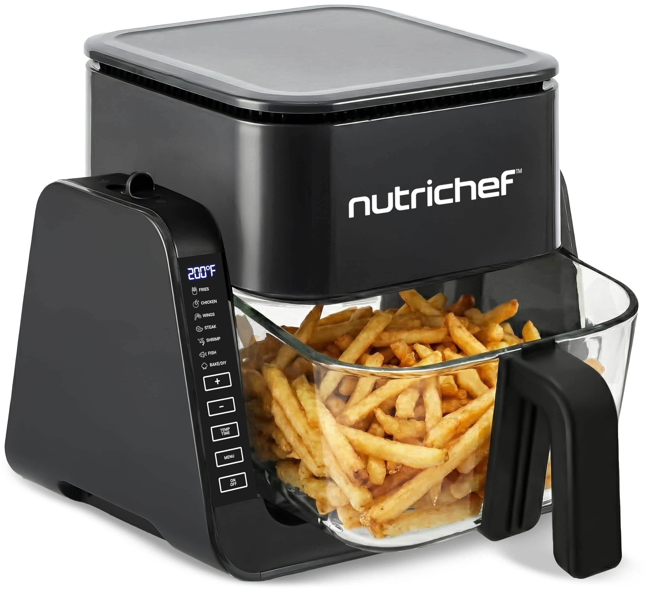 NutriChef - 4QT Air Fryer & Grill - 7 Preset Modes, Transparent Fry Bowl for Fries, Chicken, & More (NCAF538TB) - Black