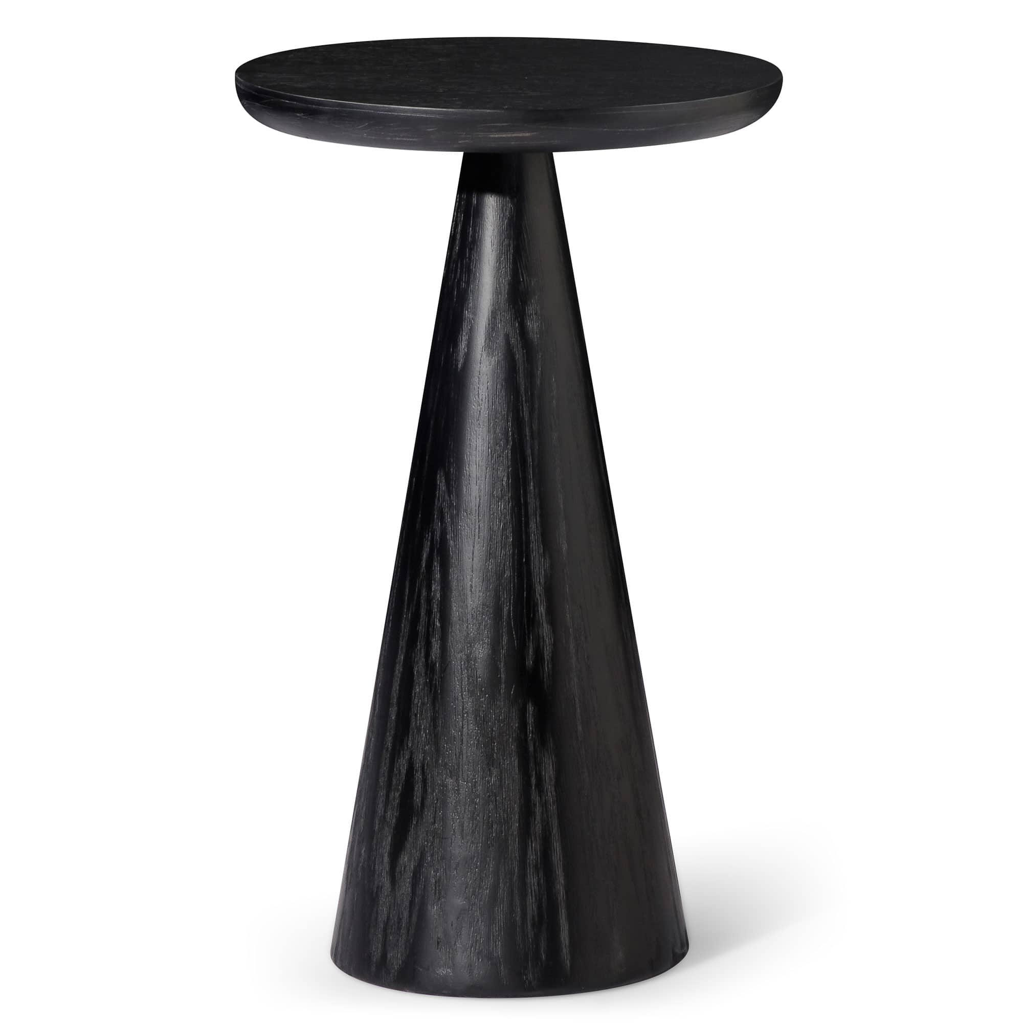 Maven Lane - Owen Rustic Wooden Drink Table, 12" Round Wood Side Table - Aged Black